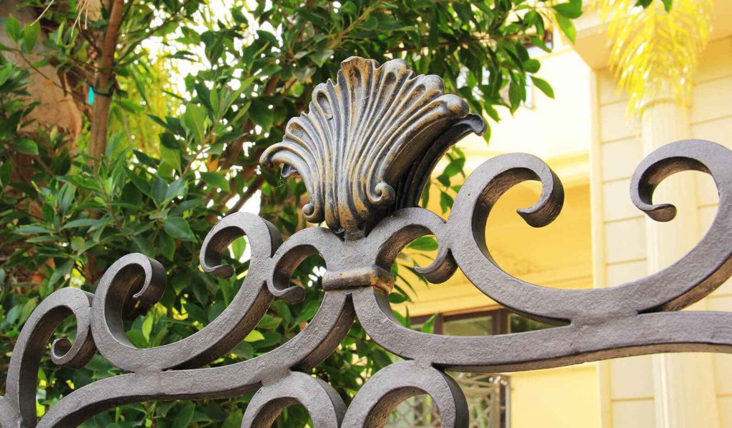 Close up of custom finished wrought iron gate