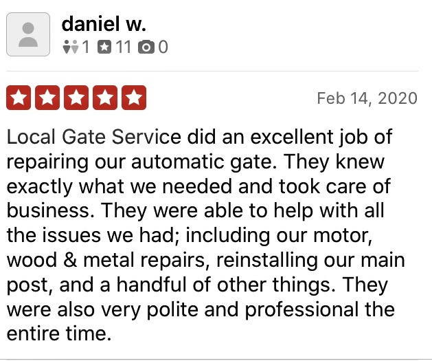 Local Gate Service Customer Review