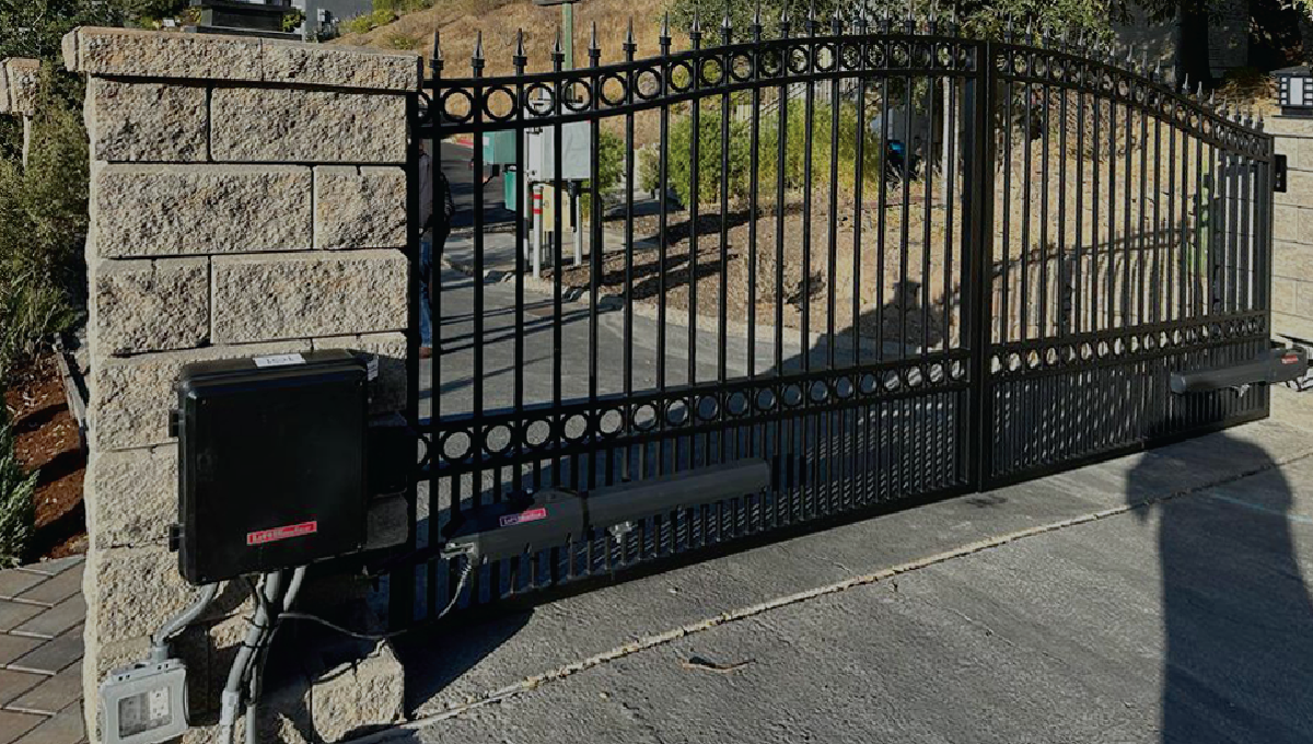 Custom Swinging Gate with pickets on top and gate operator installation