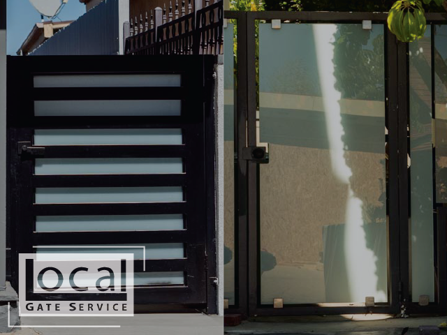 Steel Framed Pedestrian Gates Variety From Frosted or Clear Panels To Aluminum Panel