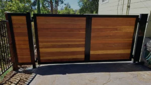 wood double swing gate metal framed